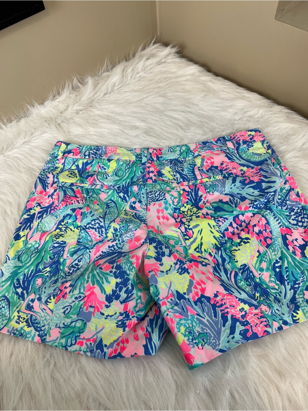 Lily Pulitzer mermaid cove size 14 Printed Cotton-Blend Shorts - Pink & Blue - Picture 10 of 15